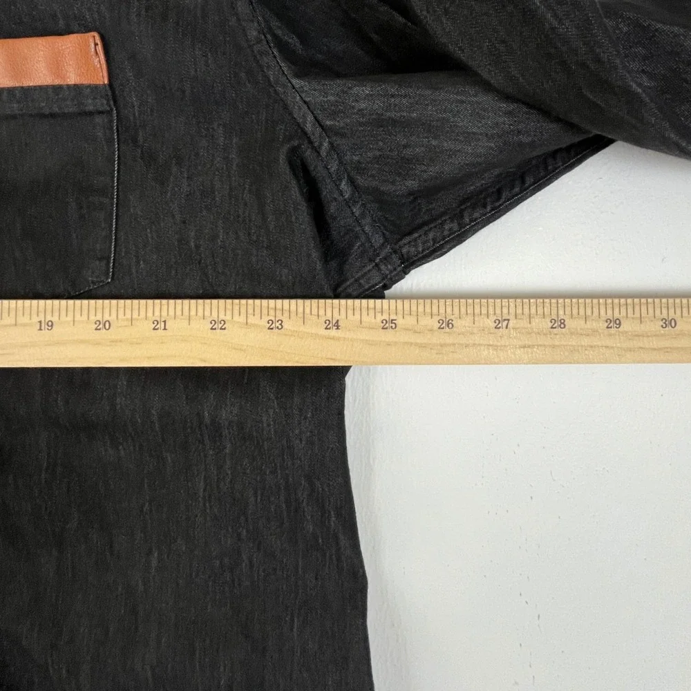 Coofandy Mens Black Button Down Shirt Plaid Collar Faux‎ Leather Trim Size XXL